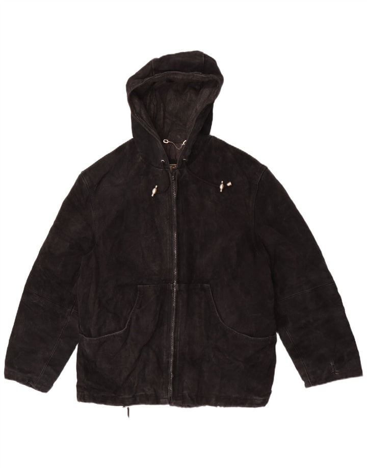 Privilegi Womens Hooded Suede Jacket IT 44 Medium Black Leather