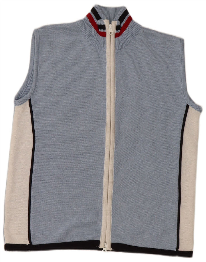VINTAGE Womens Sleeveless Cardigan Sweater UK 16 Large Blue Colourblock