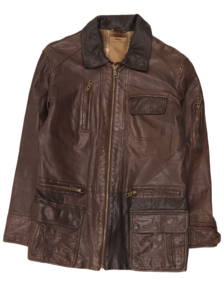 Conbipel Mens Regular Fit Leather Jacket IT 48 Medium Brown