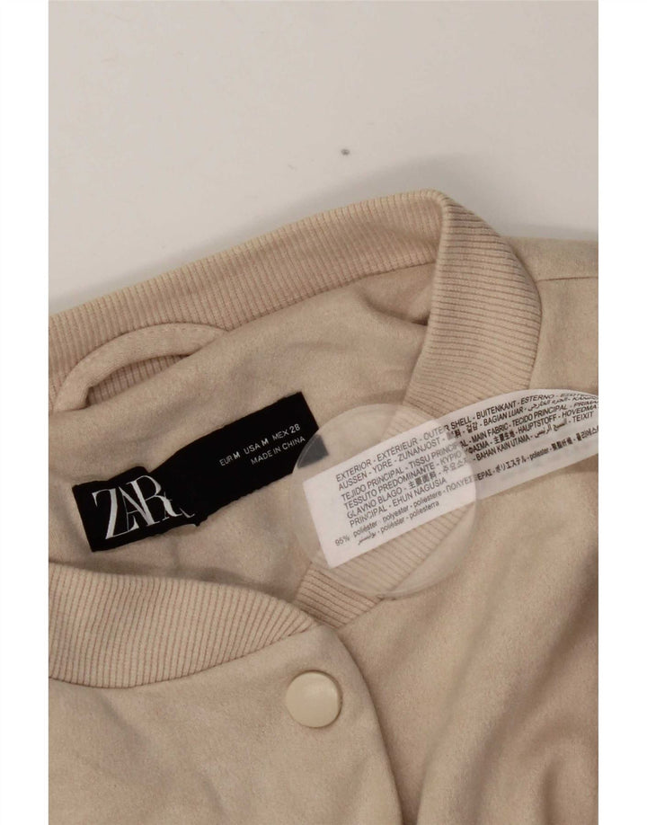 Zara Womens Oversized Bomber Jacket UK 14 Medium Beige Polyester