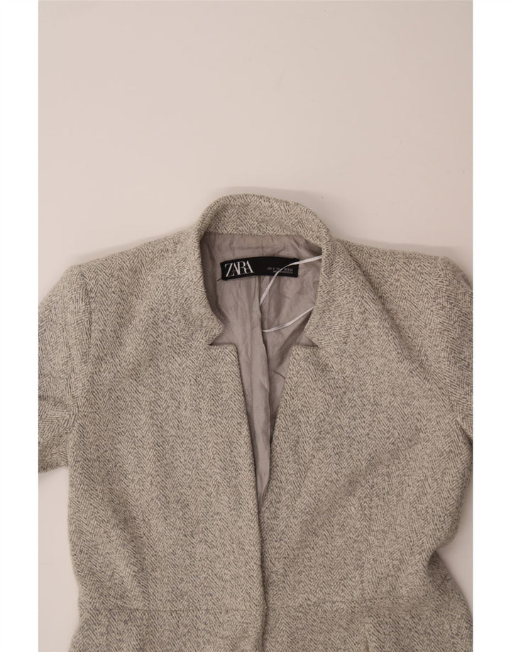 ZARA Womens Overcoat UK 10 Small Grey Herringbone Vintage Zara and Second-Hand Zara from Messina Hembry 