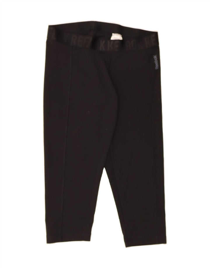 REEBOK Womens Graphic Capri Leggings UK 12/14 Medium  Black Polyester Vintage Reebok and Second-Hand Reebok from Messina Hembry 