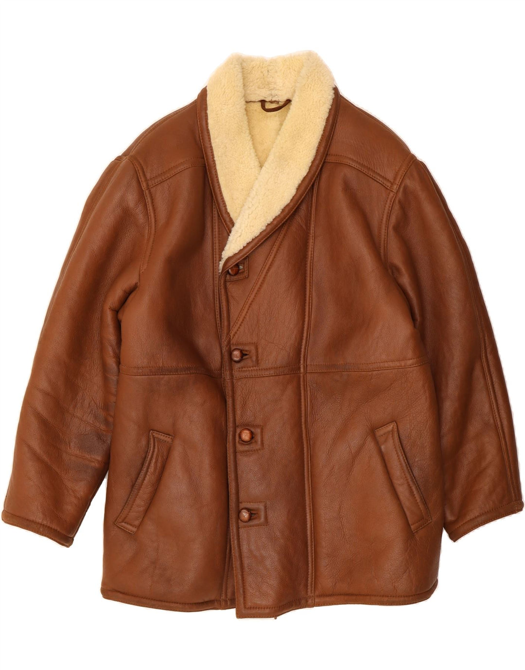 VINTAGE Mens Shearling Jacket IT 52 XL Brown Shearling