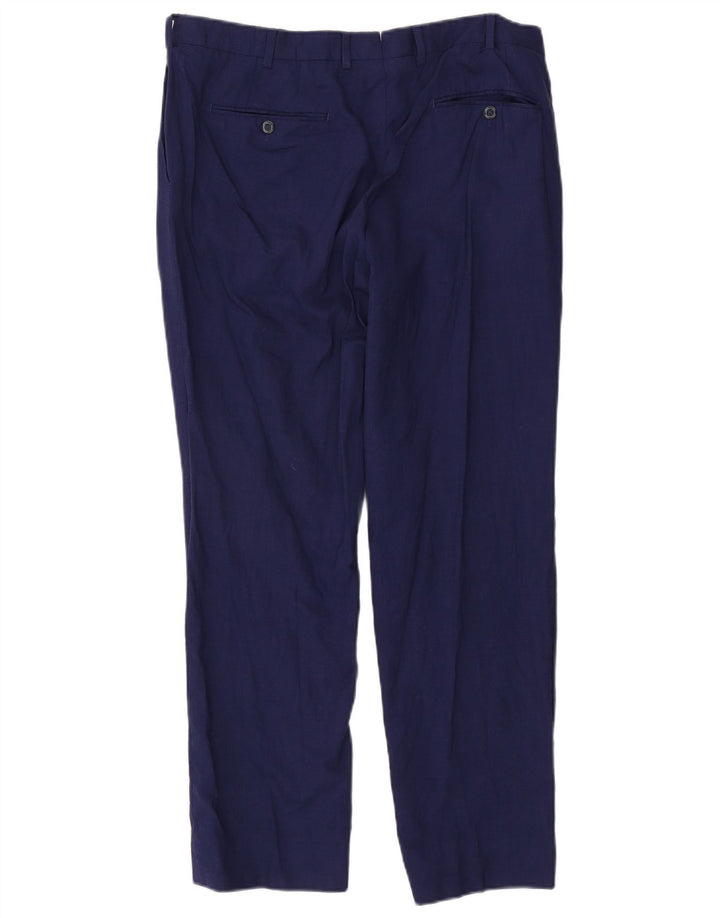 Massimo Dutti Mens Straight Suit Trousers W34 L29 Navy Blue