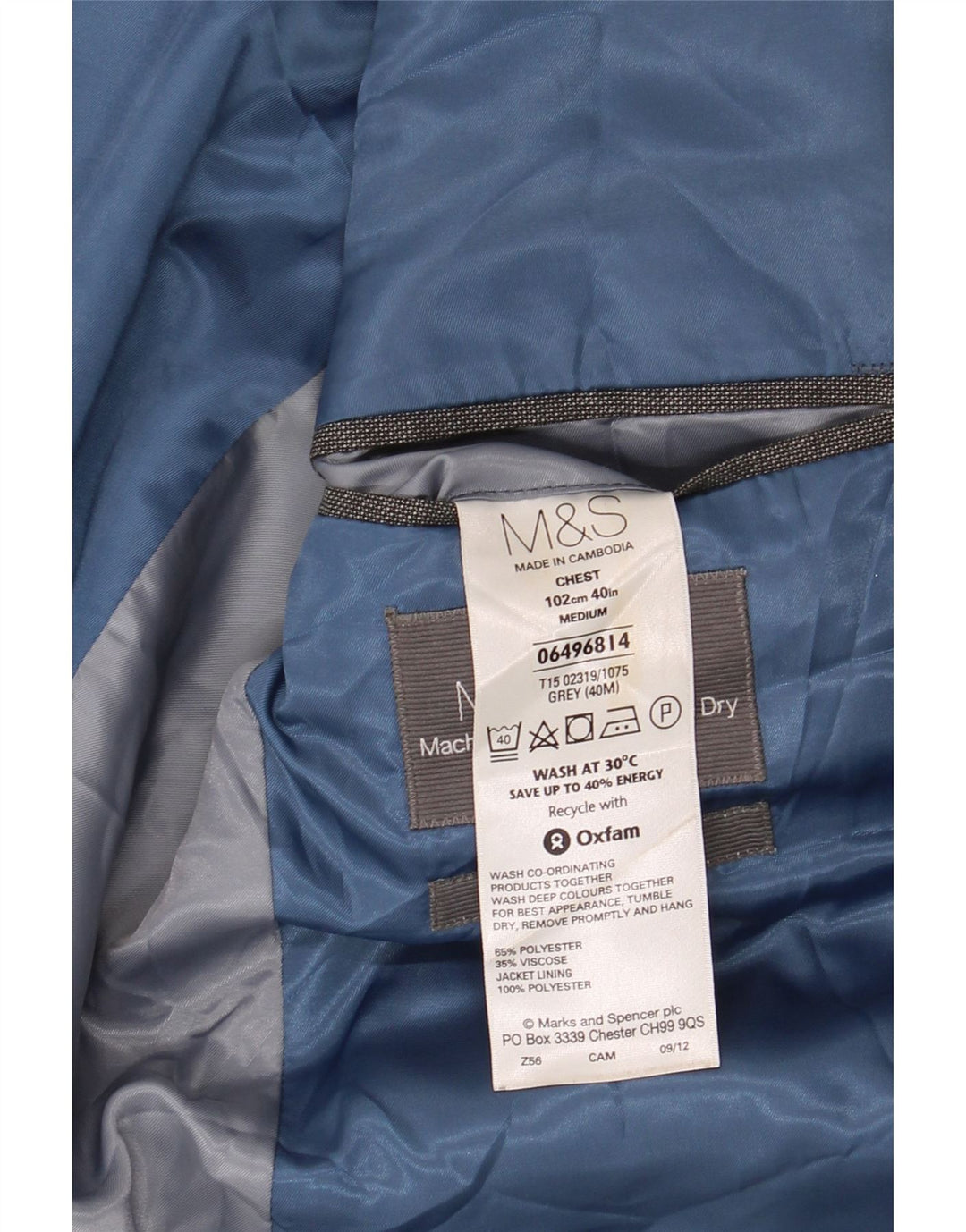 Marks & Spencer Mens 2 Button Blazer Jacket UK 40 Medium Grey Polyester