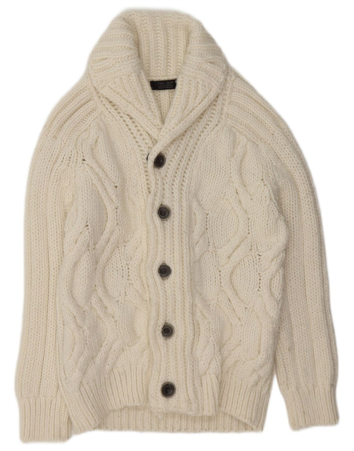Zara Mens Cardigan Sweater Medium White Wool