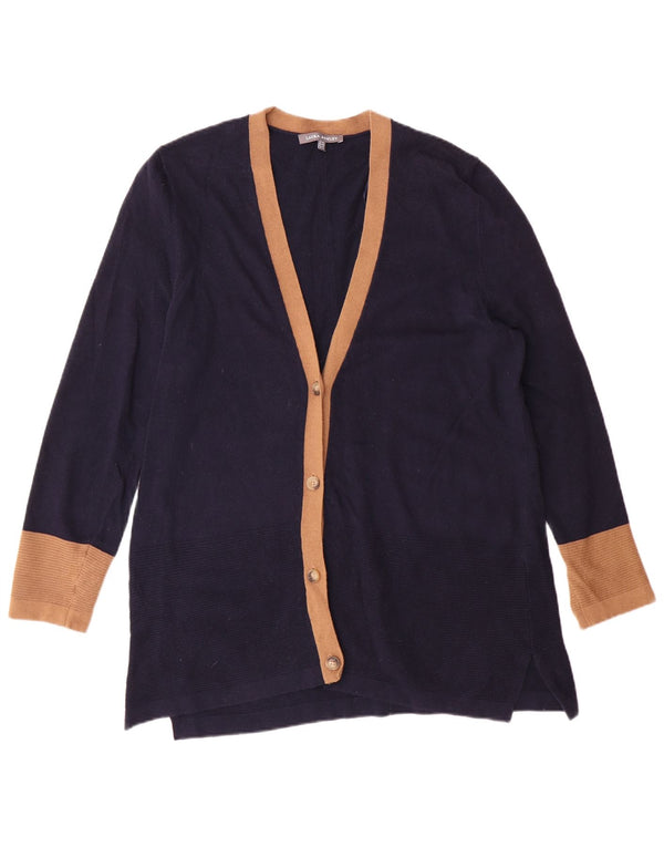 Laura Ashley Womens Cardigan Sweater UK 14 Large Navy Blue Cotton