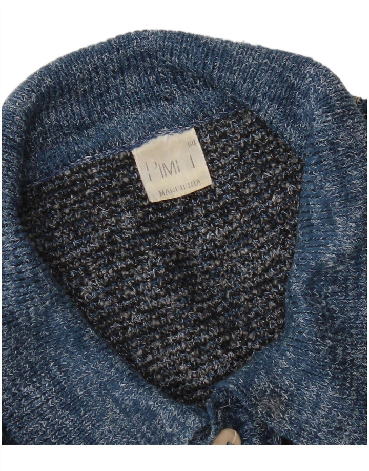 Vintage Mens Polo Neck Jumper Sweater Medium Blue Geometric