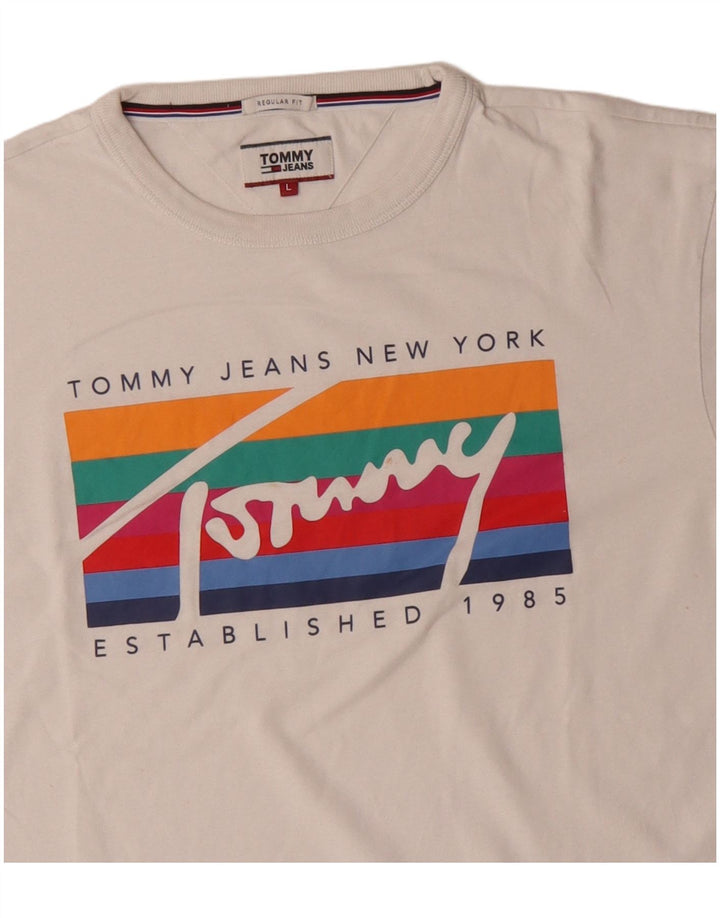 Tommy Hilfiger Mens Regular Fit Graphic T-Shirt Top Large White Cotton