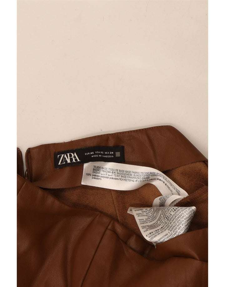 ZARA Womens Faux Leather Shorts XS W25 Brown Polyester