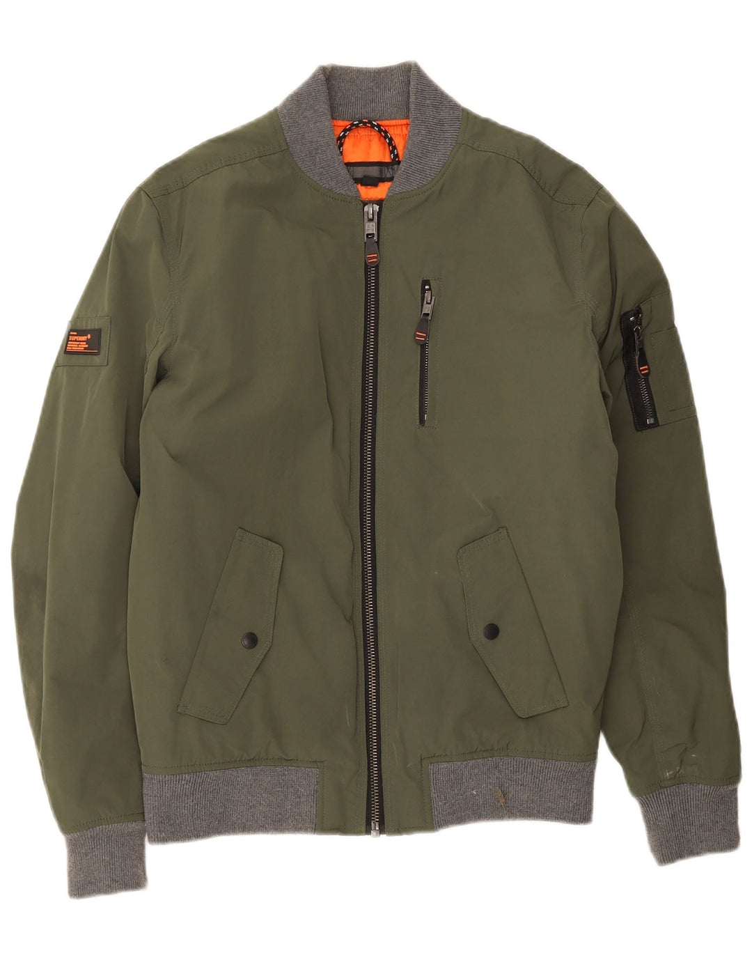 Superdry Mens Bomber Jacket UK 38 Medium Green Colourblock Polyester