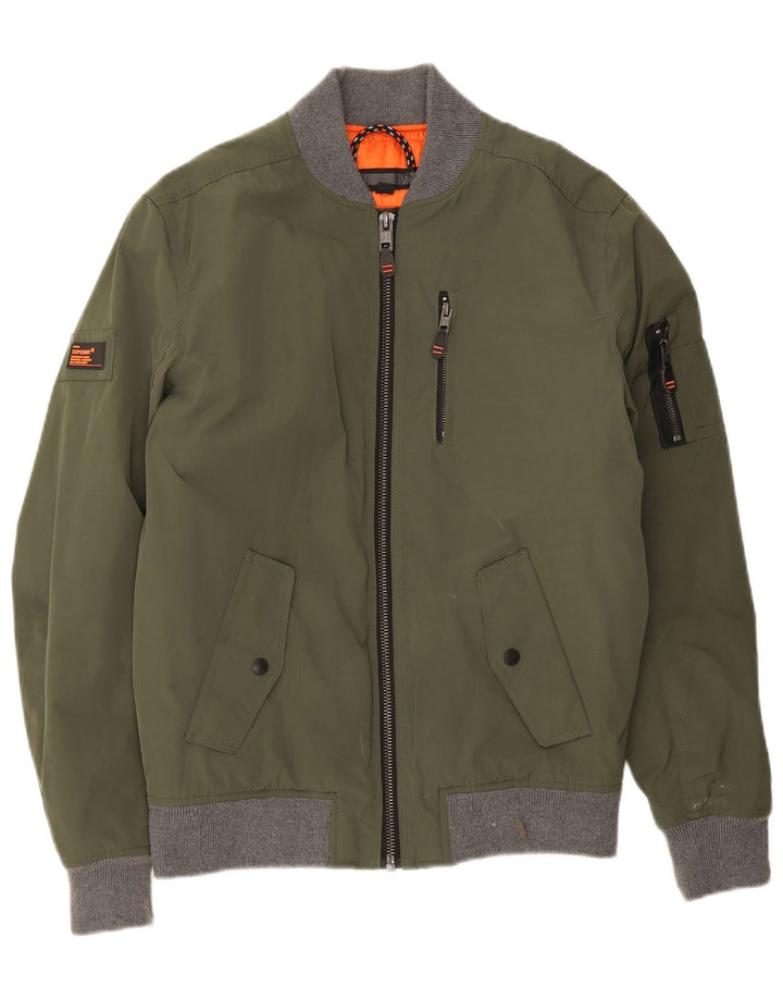 Superdry Mens Bomber Jacket UK 38 Medium Green Colourblock Polyester