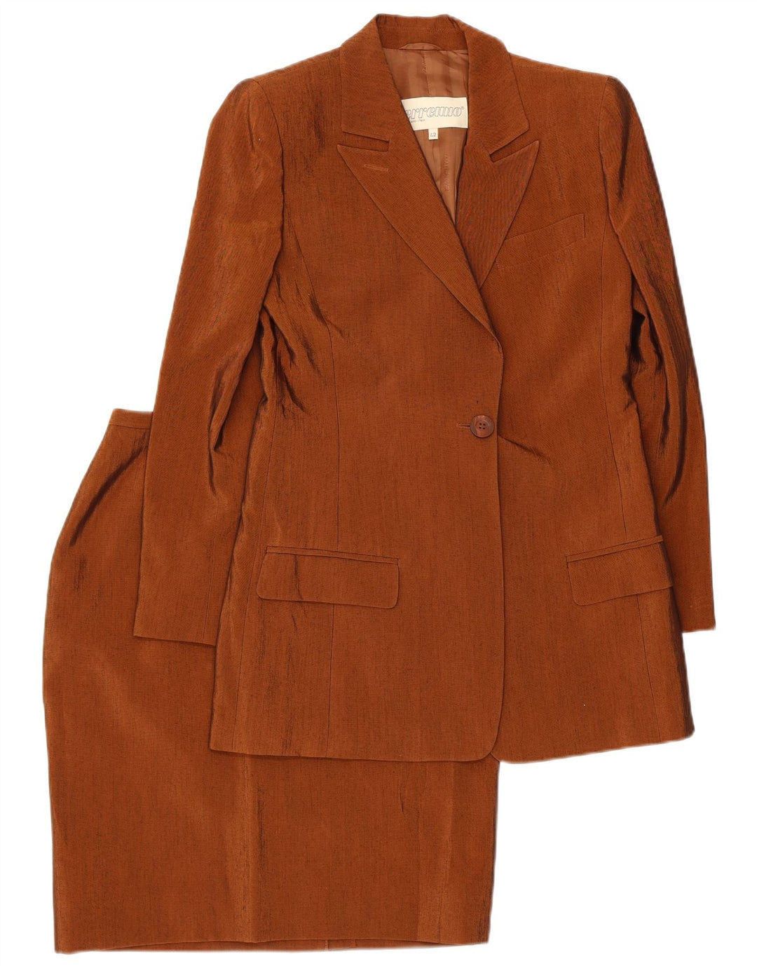 Erreuno Womens 1 Button 2 Piece Skirt Set IT 42 Medium W26 Brown Acetate