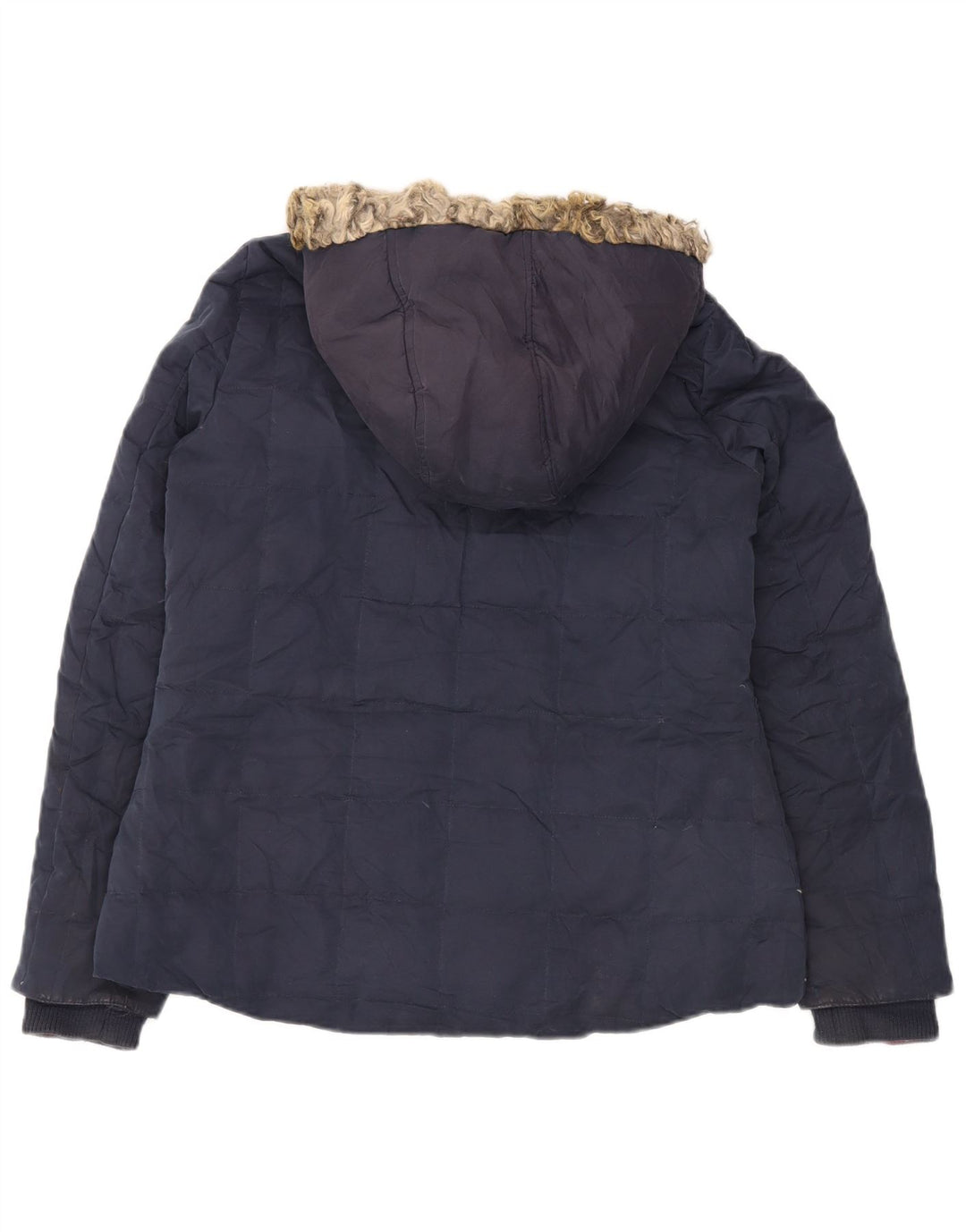 FAT FACE Womens Hooded Padded Jacket UK 14 Large Navy Blue Polyester