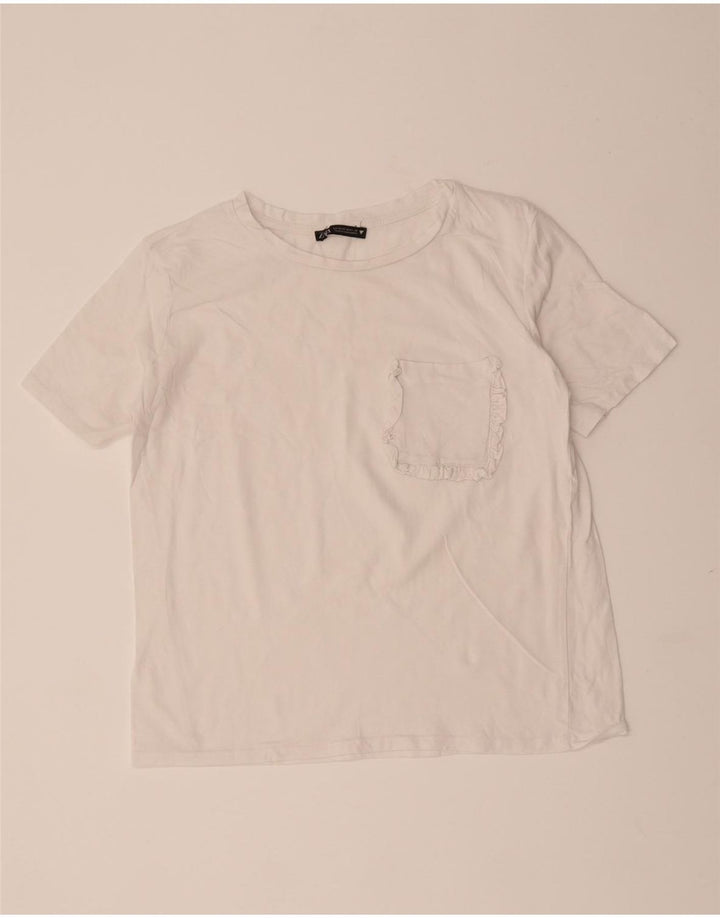 ZARA Womens Crop T-Shirt Top UK 12 Medium Off White