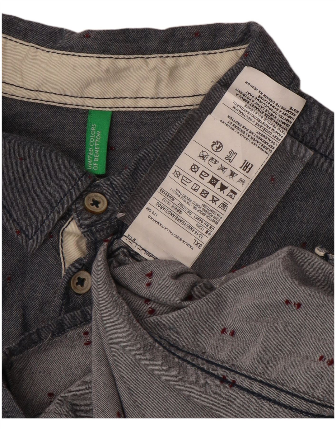 BENETTON Boys Shirt 13-14 Years 3XL Navy Blue Spotted Cotton