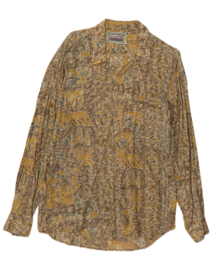 Vintage Mens Abstract Pattern Shirt Large Yellow Viscose