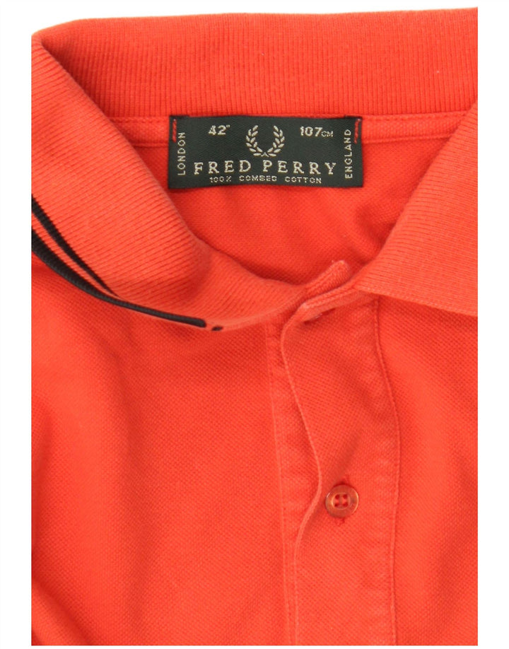 Fred Perry Mens Long Sleeve Polo Shirt Medium Orange Cotton