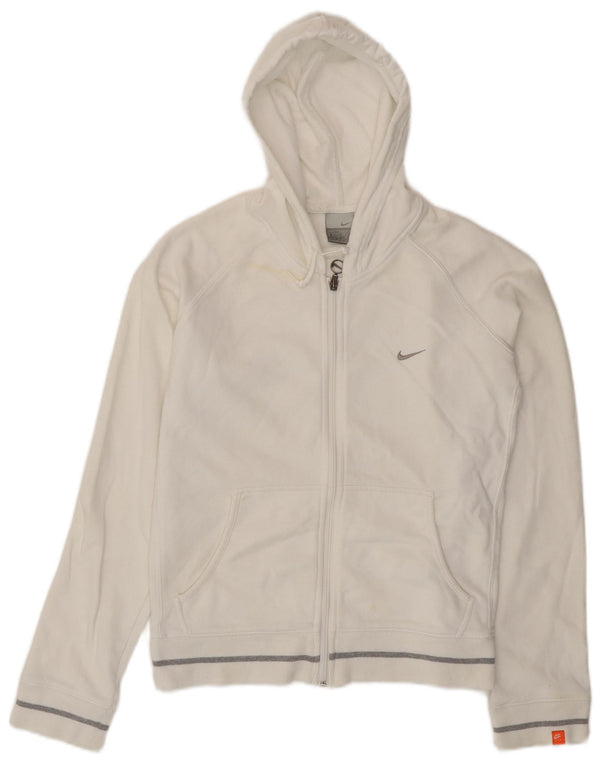 Nike Womens Zip Hoodie Sweater UK 14/16 Large White Cotton