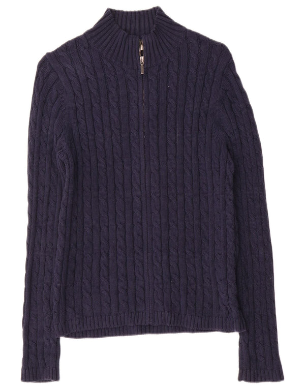 L.L.Bean Womens Cardigan Sweater UK 14 Medium Navy Blue Cotton