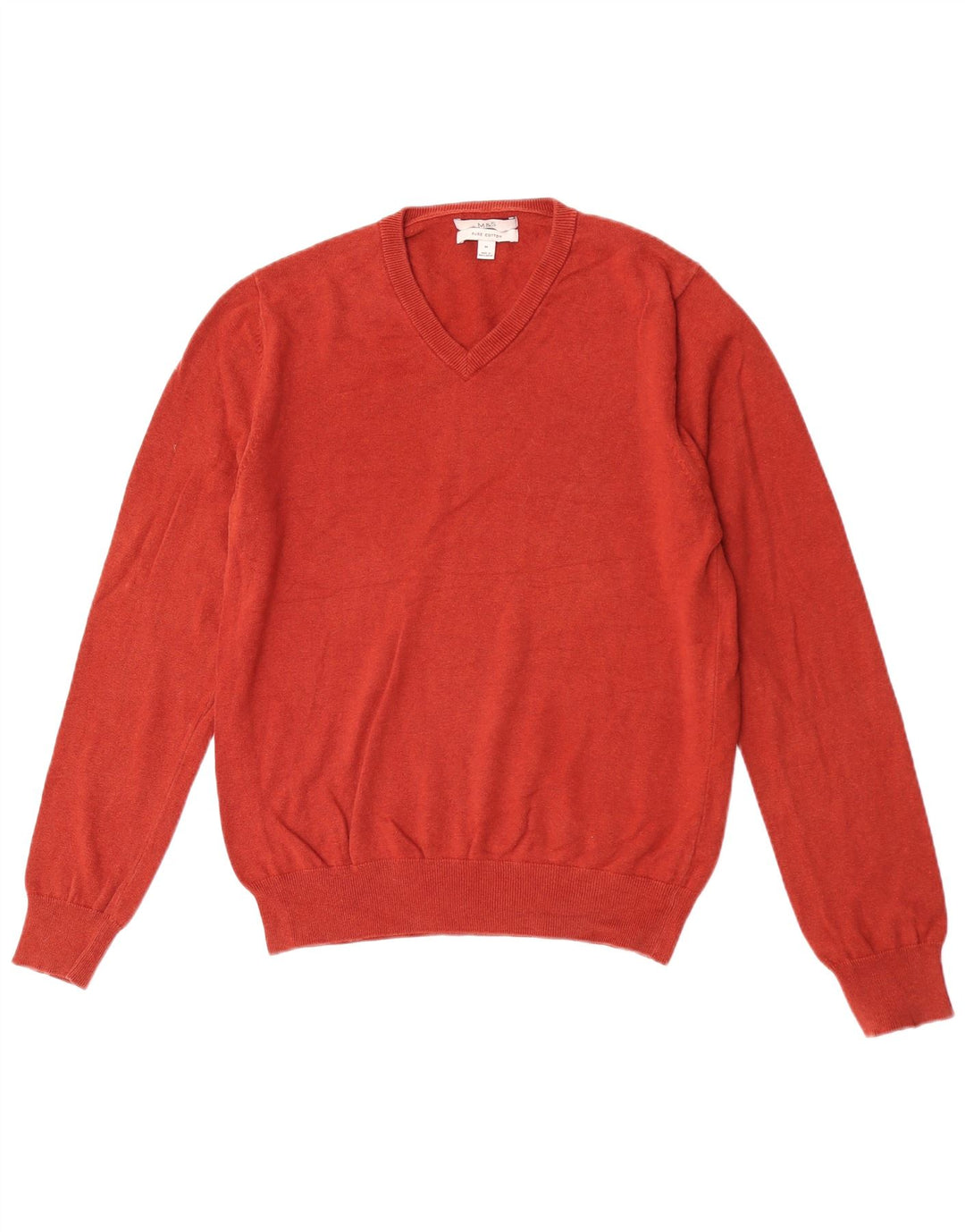 Marks & Spencer Mens V-Neck Jumper Sweater Medium Red Cotton