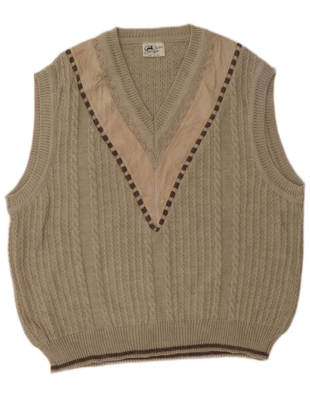SERGIO BARBIERI Mens Vest Tank Top IT 50 Medium Beige Wool