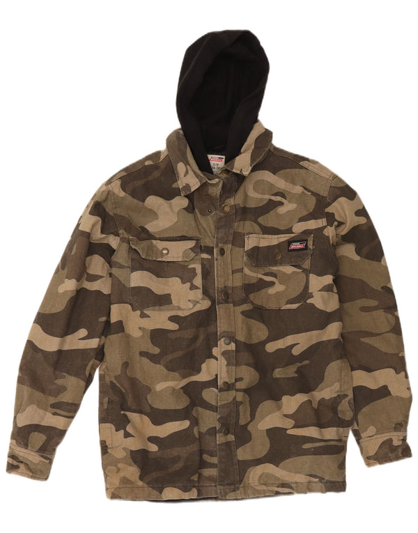 Dickies Mens Hooded Lumberjack Shirt UK 34/36 Small Khaki Camouflage Cotton