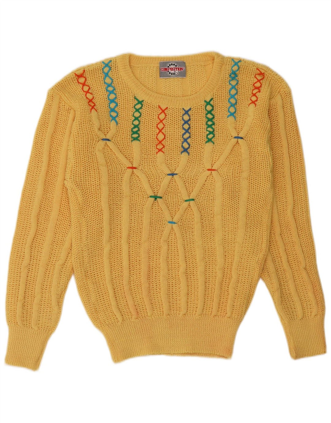 VINTAGE Womens Boat Neck Jumper Sweater UK 12 Medium Yellow Acrylic