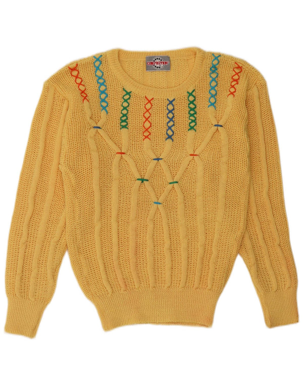 VINTAGE Womens Boat Neck Jumper Sweater UK 12 Medium Yellow Acrylic