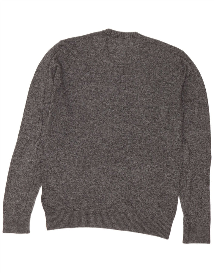 Hollister Mens V-Neck Jumper Sweater Medium Grey Cotton