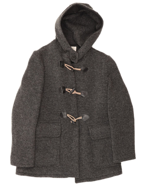 VINTAGE Womens Hooded Duffle Coat IT 48 XL Grey Wool