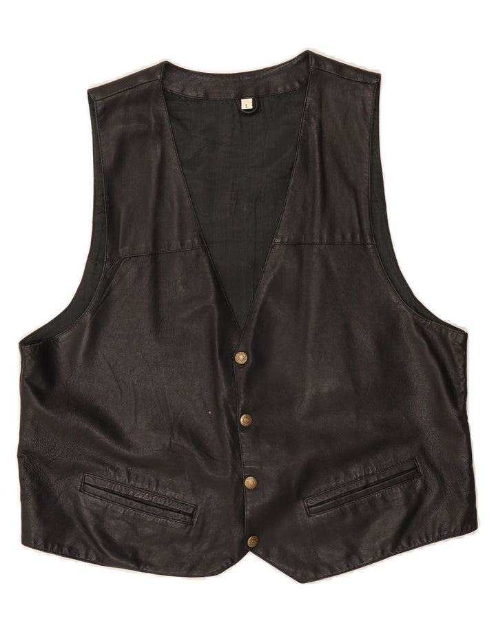 VINTAGE Mens Leather Waistcoat Large Black Leather Vintage Vintage and Second-Hand Vintage from Messina Hembry 