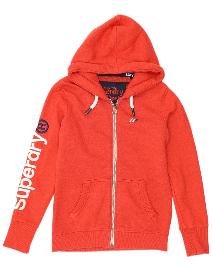 SUPERDRY Womens Graphic Zip Hoodie Sweater UK 8 Small Orange Cotton