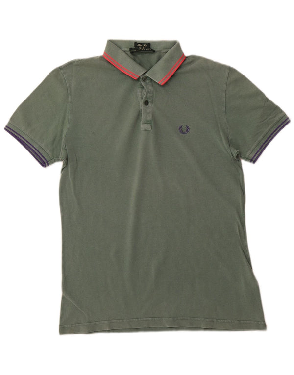 FRED PERRY Mens Slim Fit Polo Shirt Small Green Cotton