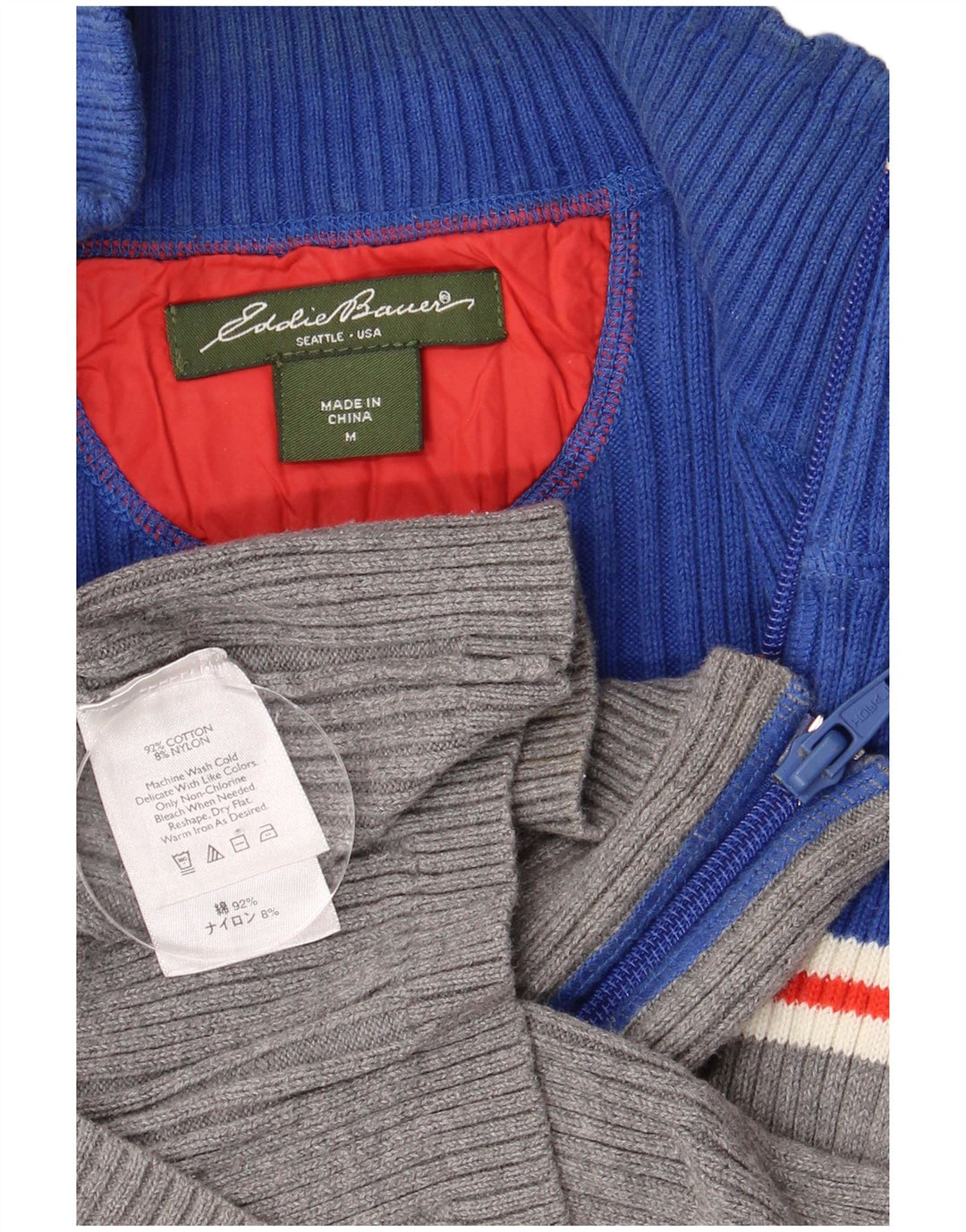 Eddie Bauer Womens Cardigan Sweater UK 12 Medium Blue Colourblock Cotton