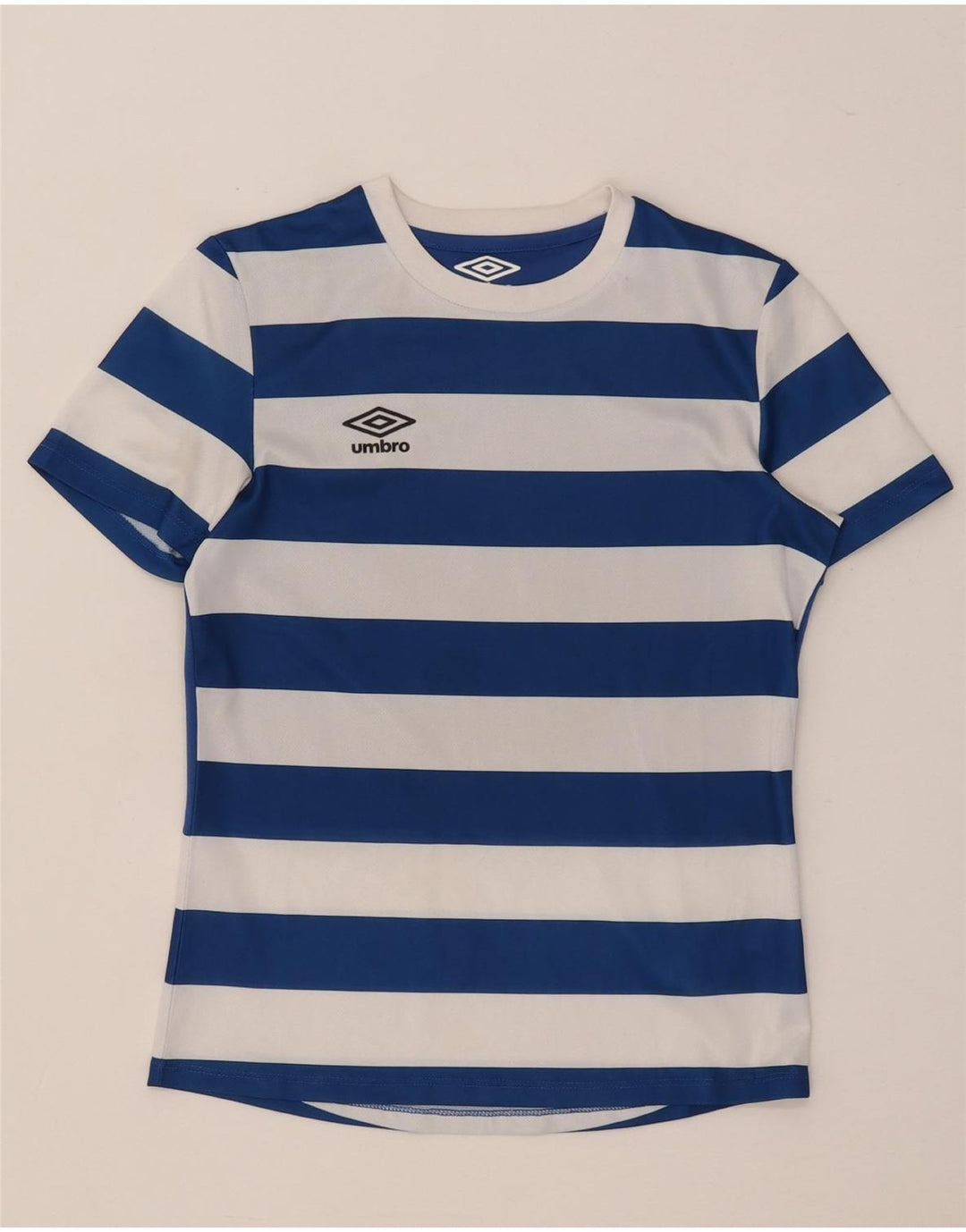 Umbro Boys T-Shirt Top 9-10 Years Medium Blue Striped Polyester