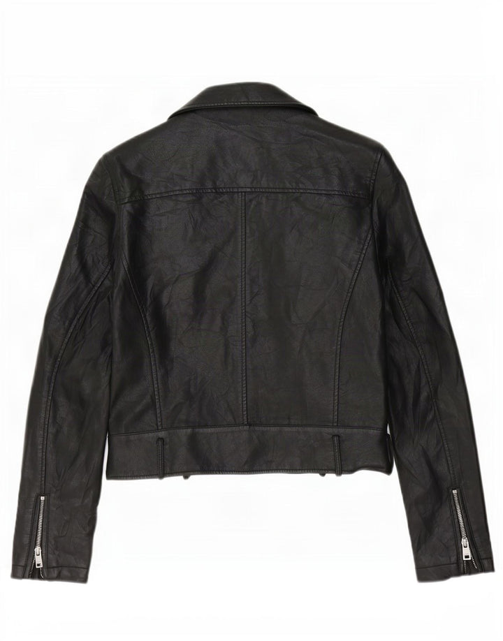 Levi's Womens Crop Faux Leather Biker Jacket UK 10 Small Black Polyurethane