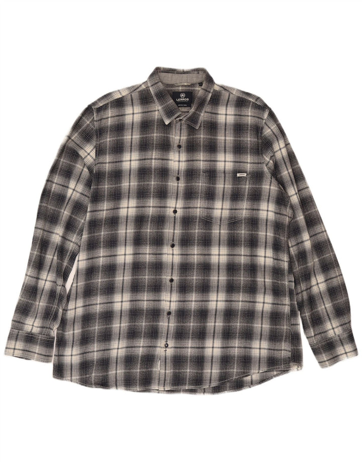 Lerros Mens Flannel Shirt 2XL Grey Check Cotton