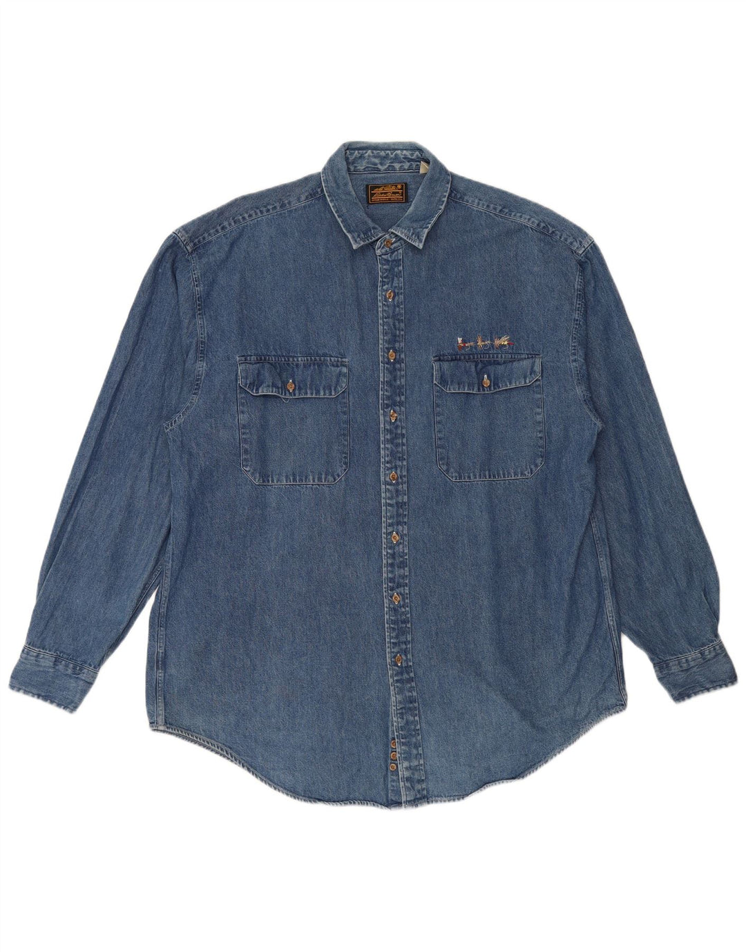 EDDIE BAUER Mens Denim Shirt 2XL Blue Cotton