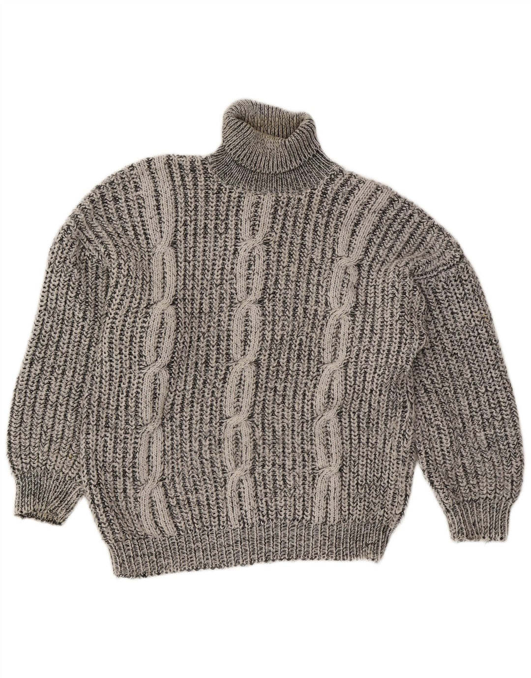 Vintage Womens Roll Neck Jumper Sweater UK 16 Large Grey Striped