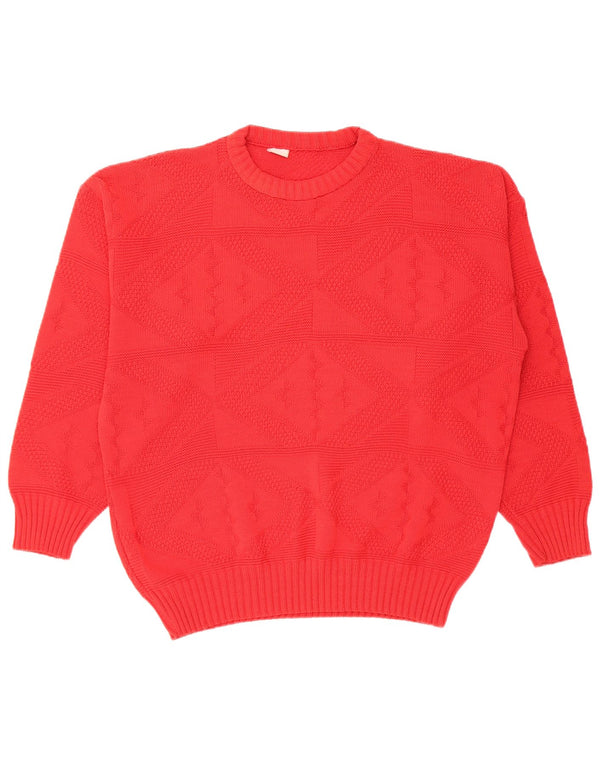 Vintage Womens Crew Neck Jumper Sweater UK 16 Large Red Geometric
