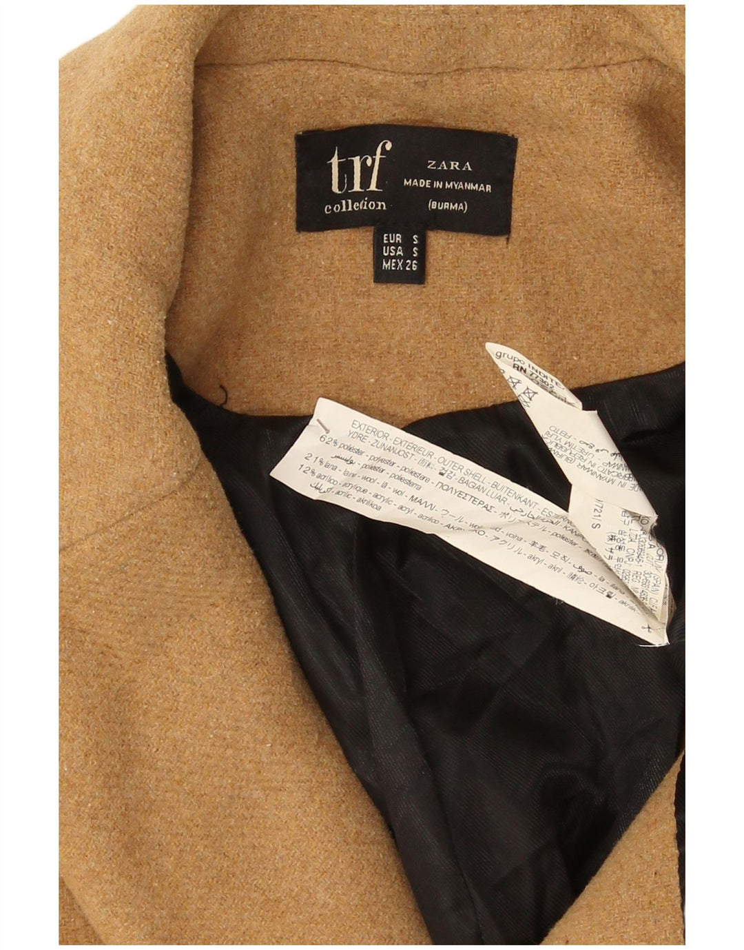 Zara Womens Oversized Double Breasted Coat UK 10 Small Beige Polyester