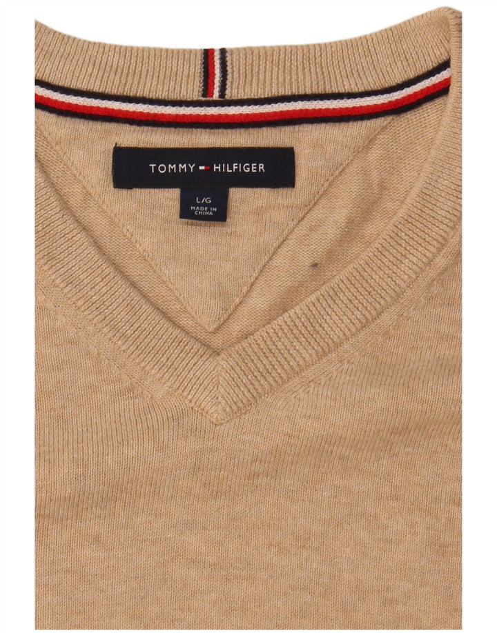 TOMMY HILFIGER Mens V-Neck Jumper Sweater Large Beige