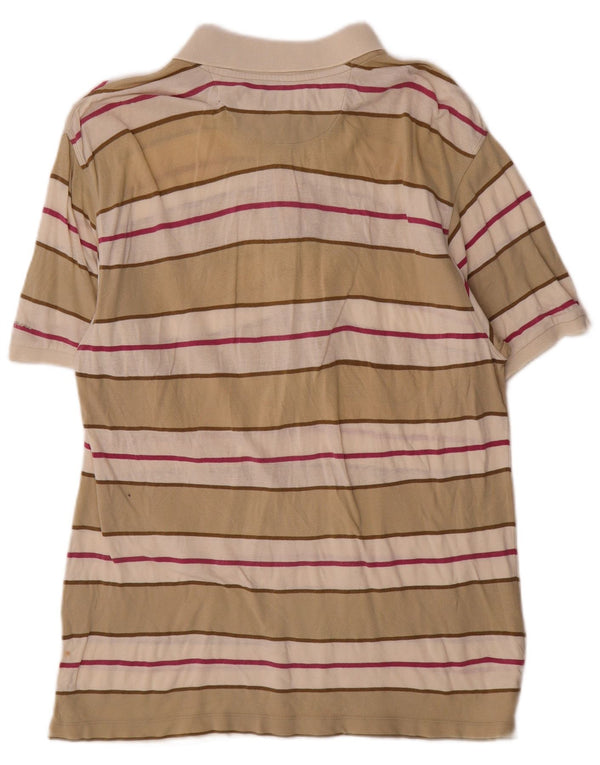 Champion Mens Polo Shirt Large Beige Striped Cotton