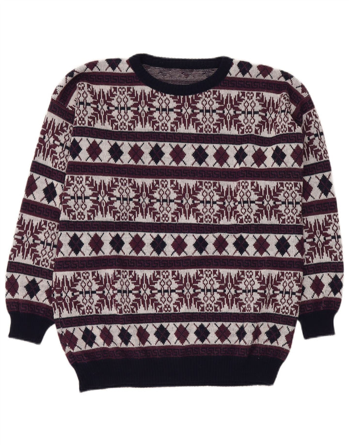 VINTAGE Mens Crew Neck Jumper Sweater UK 40 Medium Burgundy Fair Isle