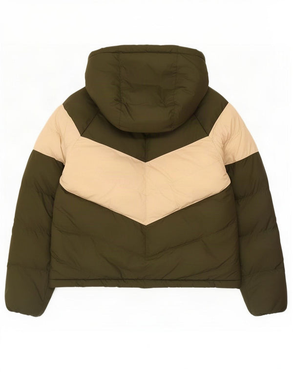 Nike Boys Hooded Padded Jacket 12-13 Years Large Green Colourblock