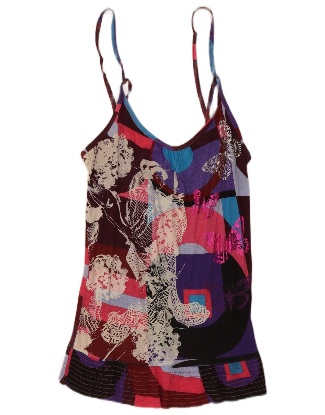 Desigual Womens Graphic Cami Top UK 12 Medium Multicoloured Butterfly