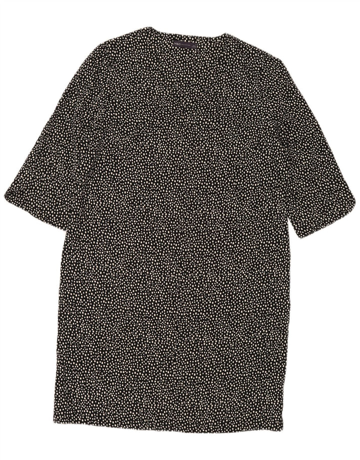 MARKS & SPENCER Womens Shift Dress UK 14 Large Black Geometric Polyester
