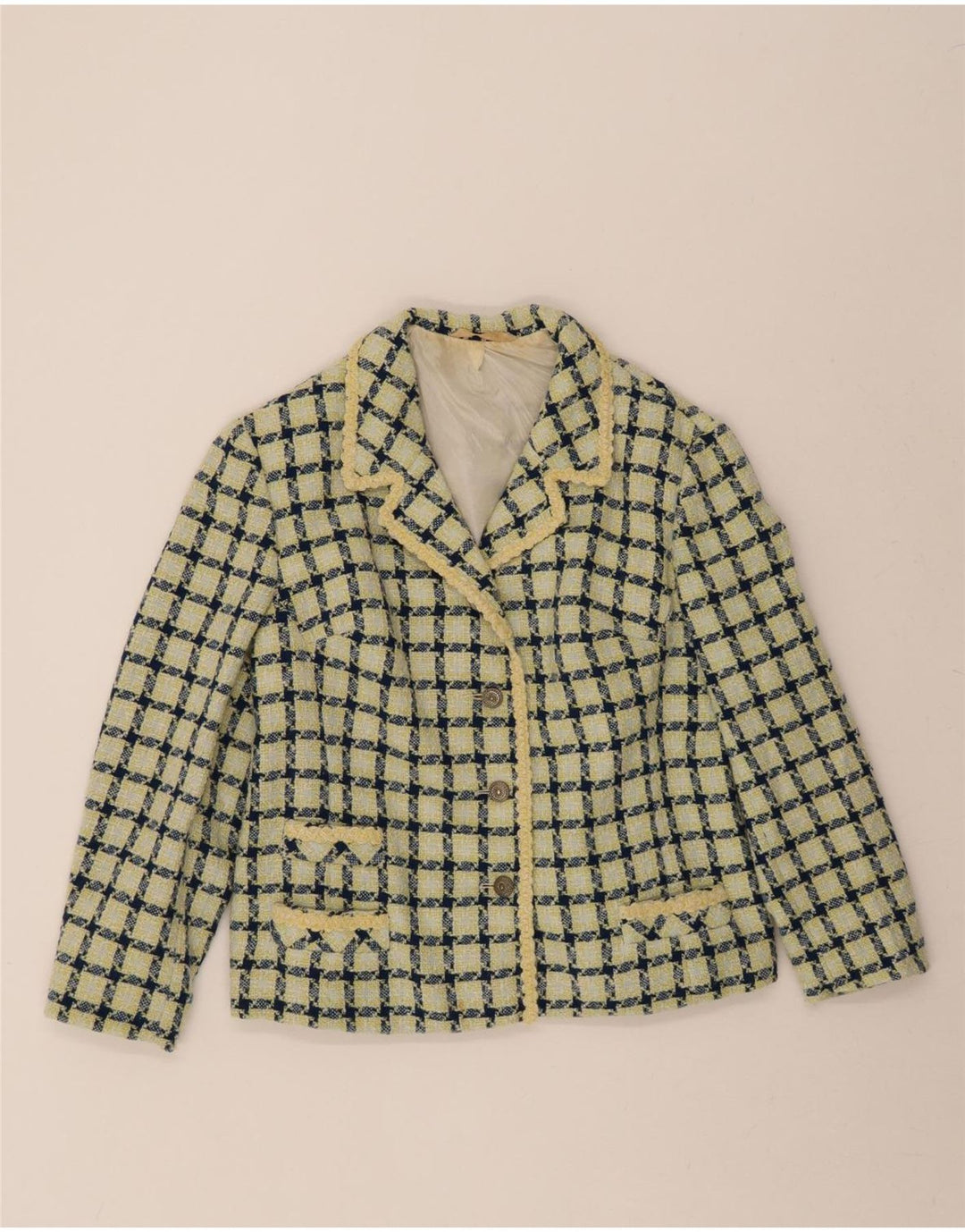 TREVIRA Womens 3 Button Blazer Jacket UK 12 Medium Green Check Wool Vintage Trevira and Second-Hand Trevira from Messina Hembry 