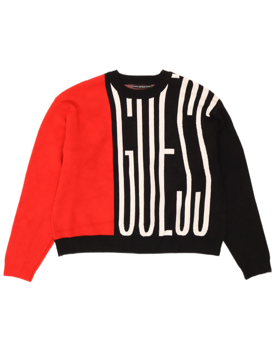 Guess Womens Oversized Crew Neck Jumper Sweater UK 8 Small Black